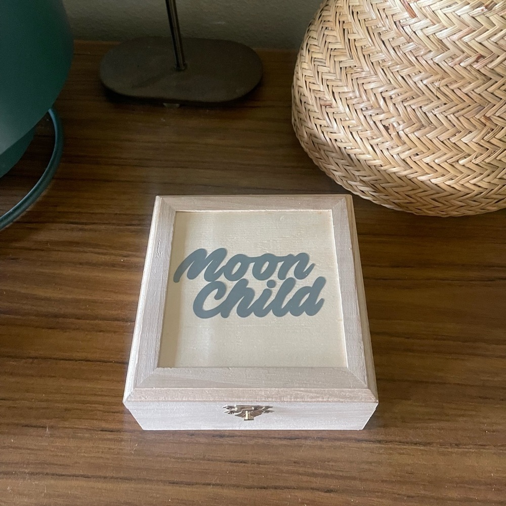 New custom made moon child 6” wood trinket box wooden